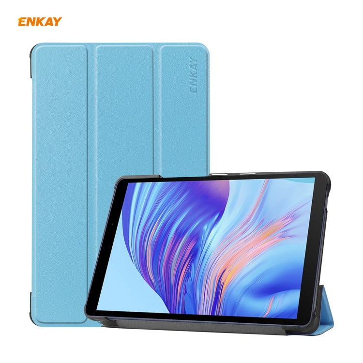 ENKAY PU Leather + Plastic Case with Three-folding Holder for Huawei MatePad T8 / Honor Tablet X7(Light Blue) - free shipping - PMc TechLife - Order now!