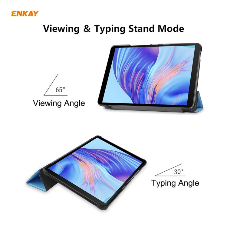 ENKAY PU Leather + Plastic Case with Three-folding Holder for Huawei MatePad T8 / Honor Tablet X7(Light Blue) - free shipping - PMc TechLife - Order now!