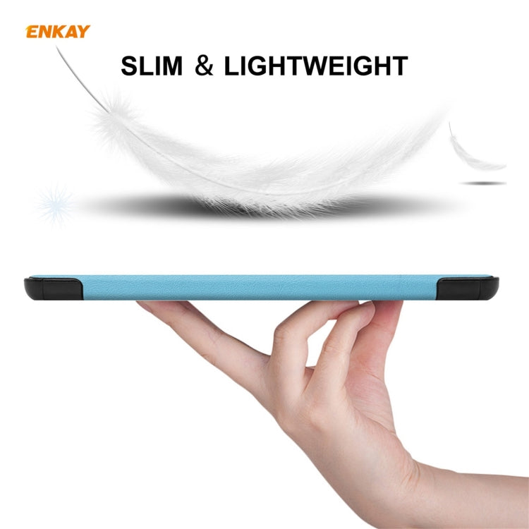 ENKAY PU Leather + Plastic Case with Three-folding Holder for Huawei MatePad T8 / Honor Tablet X7(Light Blue) - free shipping - PMc TechLife - Order now!