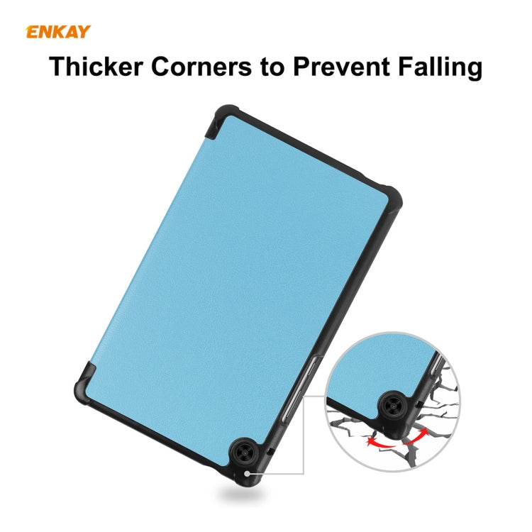 ENKAY PU Leather + Plastic Case with Three-folding Holder for Huawei MatePad T8 / Honor Tablet X7(Light Blue) - free shipping - PMc TechLife - Order now!