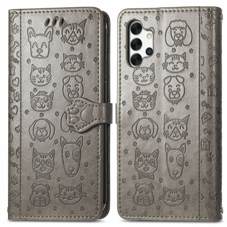 For Samsung Galaxy A32 5G Cute Cat and Dog Embossed Horizontal Flip Leather Case with Holder & Card Slots & Wallet & Crossbody Lanyard & Card Cover(Gray) - Galaxy Phone Cases by PMC TechLife | Online Shopping South Africa | PMC TechLife