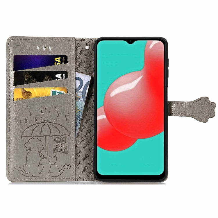 For Samsung Galaxy A32 5G Cute Cat and Dog Embossed Horizontal Flip Leather Case with Holder & Card Slots & Wallet & Crossbody Lanyard & Card Cover(Gray) - Galaxy Phone Cases by PMC TechLife | Online Shopping South Africa | PMC TechLife
