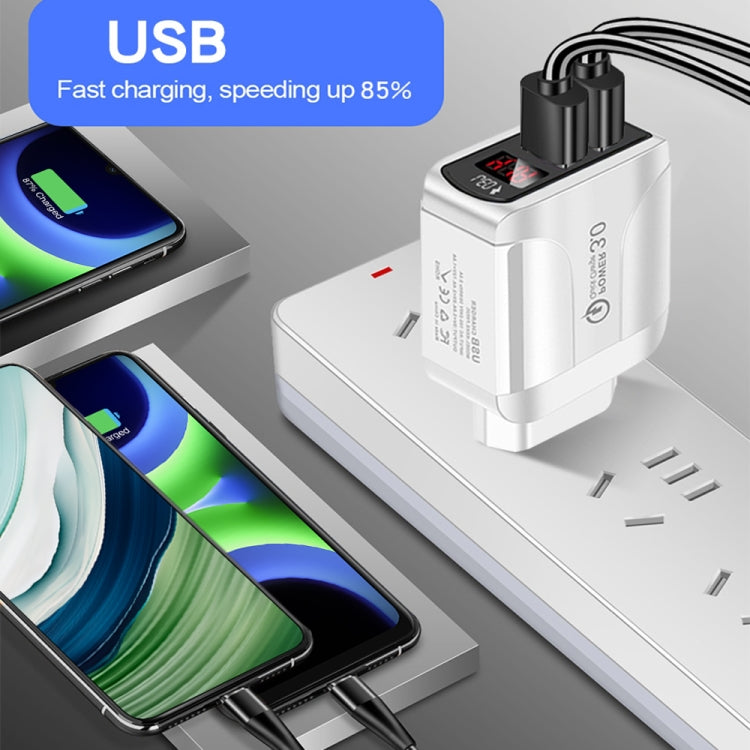 F002C QC3.0 USB + USB 2.0 Fast Charger with LED Digital Display for Mobile Phones and Tablets, EU Plug(Black) - free shipping - PMC TechLife - Order now!