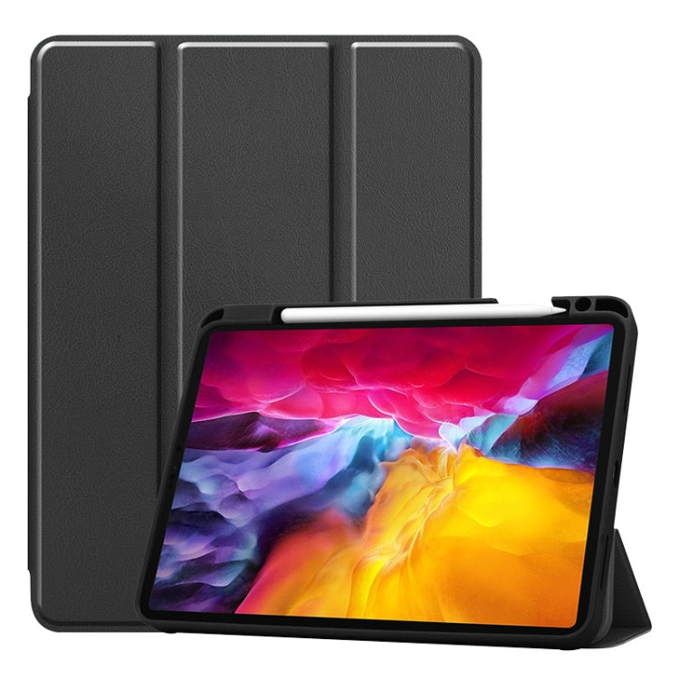For iPad Pro 11 2022 / 2021 / 2020 ENKAY 3-Folding Shockproof TPU Cover Custer Texture PU Leather Tablet Case with Pencil Slot & Holder & Sleep / Wake-up Function(Black) - free shipping - PMc TechLife - Order now!
