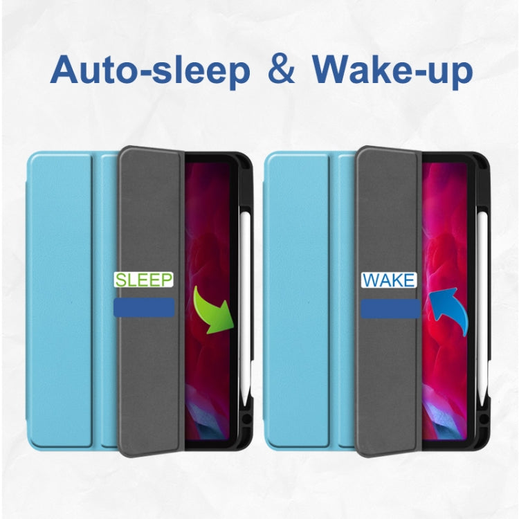 For iPad Pro 11 2022 / 2021 / 2020 ENKAY 3-Folding Shockproof TPU Cover Custer Texture PU Leather Tablet Case with Pencil Slot & Holder & Sleep / Wake-up Function(Dark Green) - free shipping - PMc TechLife - Order now!