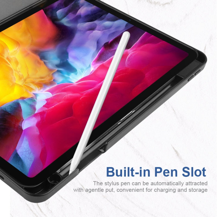 For iPad Pro 11 2022 / 2021 / 2020 ENKAY 3-Folding Shockproof TPU Cover Custer Texture PU Leather Tablet Case with Pencil Slot & Holder & Sleep / Wake-up Function(Dark Blue) - free shipping - PMc TechLife - Order now!