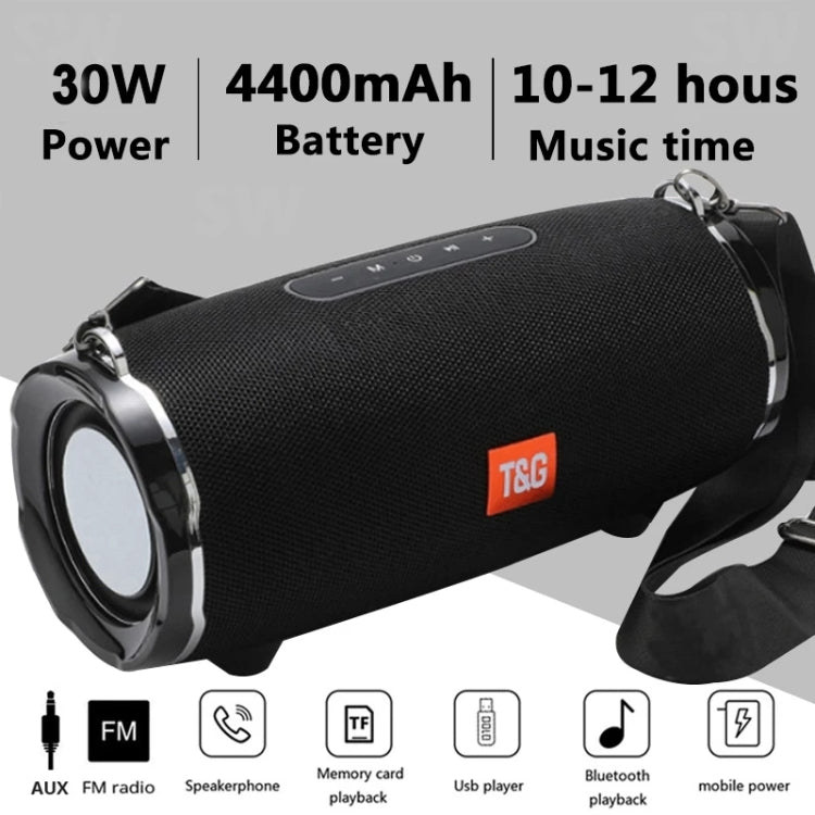 T&G TG187 Portable Waterproof Wireless Bass Surround Bluetooth Speaker with Shoulder Strap, Support FM / TF  Card(Black) - free shipping - PMC Jewellery - Order now!