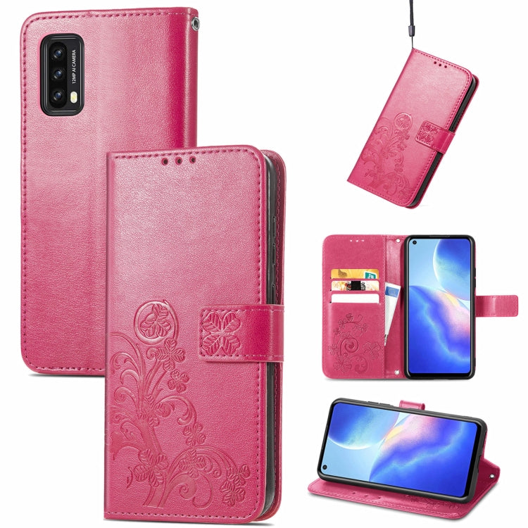 For Blackview A90 Four-leaf Clasp Embossed Buckle Mobile Phone Protection Leather Case with Lanyard & Card Slot & Wallet & Bracket Function(Magenta) -  by PMC TechLife | Online Shopping South Africa | PMC TechLife
