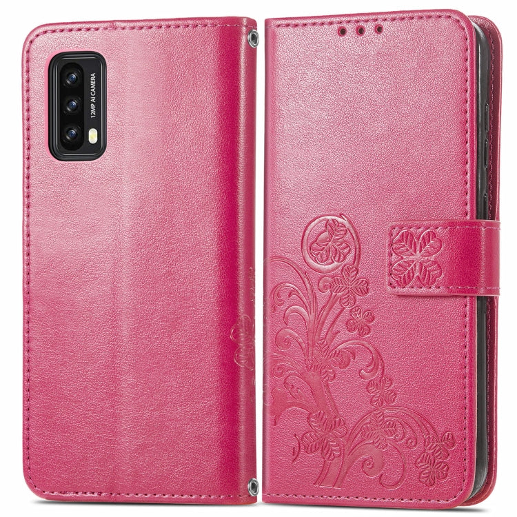 For Blackview A90 Four-leaf Clasp Embossed Buckle Mobile Phone Protection Leather Case with Lanyard & Card Slot & Wallet & Bracket Function(Magenta) -  by PMC TechLife | Online Shopping South Africa | PMC TechLife