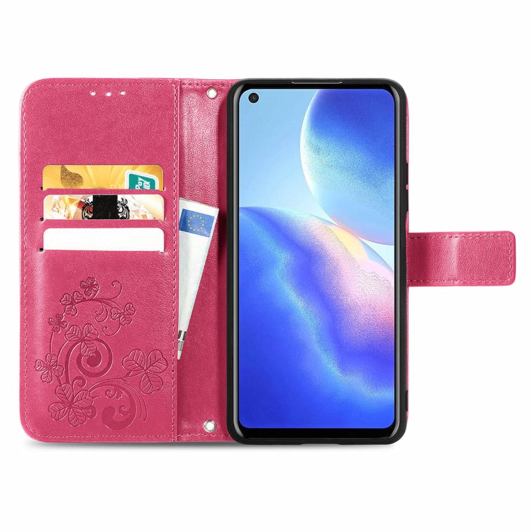For Blackview A90 Four-leaf Clasp Embossed Buckle Mobile Phone Protection Leather Case with Lanyard & Card Slot & Wallet & Bracket Function(Magenta) -  by PMC TechLife | Online Shopping South Africa | PMC TechLife