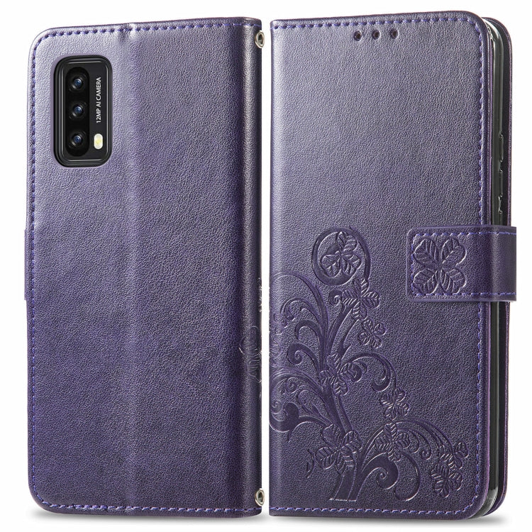 For Blackview A90 Four-leaf Clasp Embossed Buckle Mobile Phone Protection Leather Case with Lanyard & Card Slot & Wallet & Bracket Function(Purple) -  by PMC TechLife | Online Shopping South Africa | PMC TechLife | Buy Now Pay Later Mobicred