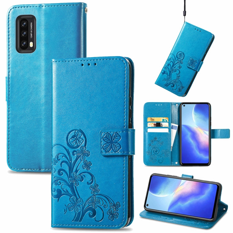For Blackview A90 Four-leaf Clasp Embossed Buckle Mobile Phone Protection Leather Case with Lanyard & Card Slot & Wallet & Bracket Function(Blue) -  by PMC TechLife | Online Shopping South Africa | PMC TechLife | Buy Now Pay Later Mobicred