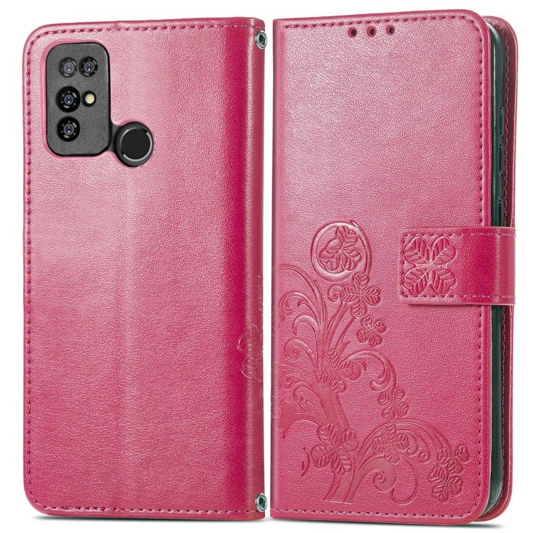 For  Doogee X96 Pro Four-leaf Clasp Embossed Buckle Mobile Phone Protection Leather Case with Lanyard & Card Slot & Wallet & Bracket Function(Magenta) - More Brand by PMC TechLife | Online Shopping South Africa | PMC TechLife | Buy Now Pay Later Mobicred