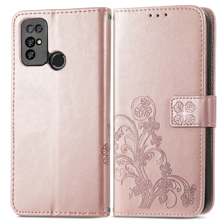 For  Doogee X96 Pro Four-leaf Clasp Embossed Buckle Mobile Phone Protection Leather Case with Lanyard & Card Slot & Wallet & Bracket Function(Rose Gold) - More Brand by PMC TechLife | Online Shopping South Africa | PMC TechLife | Buy Now Pay Later Mobicred