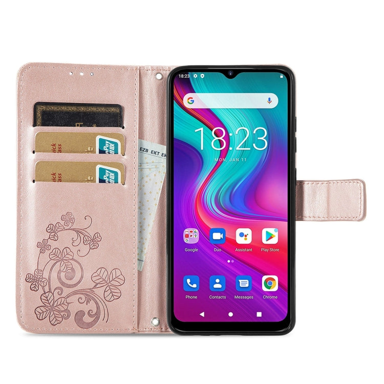 For  Doogee X96 Pro Four-leaf Clasp Embossed Buckle Mobile Phone Protection Leather Case with Lanyard & Card Slot & Wallet & Bracket Function(Rose Gold) - More Brand by PMC TechLife | Online Shopping South Africa | PMC TechLife | Buy Now Pay Later Mobicred