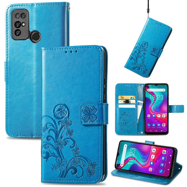 For  Doogee X96 Pro Four-leaf Clasp Embossed Buckle Mobile Phone Protection Leather Case with Lanyard & Card Slot & Wallet & Bracket Function(Blue) - free shipping - PMC TechLife - Order now!