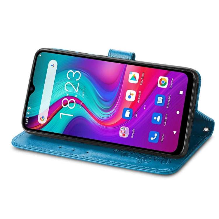 For  Doogee X96 Pro Four-leaf Clasp Embossed Buckle Mobile Phone Protection Leather Case with Lanyard & Card Slot & Wallet & Bracket Function(Blue) - free shipping - PMC TechLife - Order now!