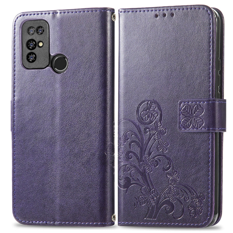 For  Doogee X96 Pro Four-leaf Clasp Embossed Buckle Mobile Phone Protection Leather Case with Lanyard & Card Slot & Wallet & Bracket Function(Purple) - More Brand by PMC TechLife | Online Shopping South Africa | PMC TechLife | Buy Now Pay Later Mobicred