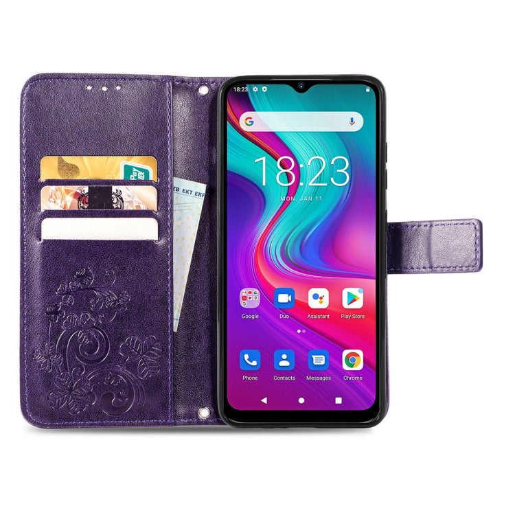 For  Doogee X96 Pro Four-leaf Clasp Embossed Buckle Mobile Phone Protection Leather Case with Lanyard & Card Slot & Wallet & Bracket Function(Purple) - More Brand by PMC TechLife | Online Shopping South Africa | PMC TechLife | Buy Now Pay Later Mobicred