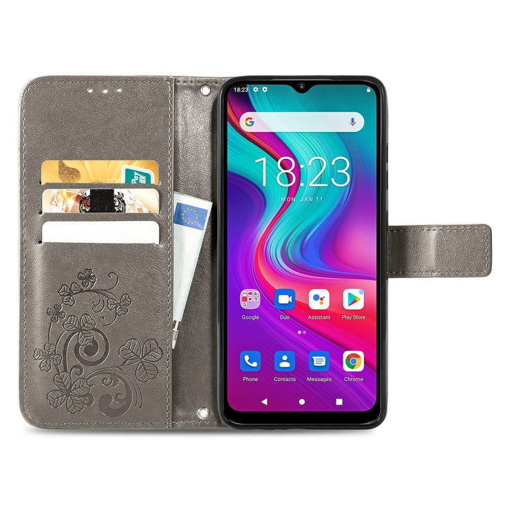 For  Doogee X96 Pro Four-leaf Clasp Embossed Buckle Mobile Phone Protection Leather Case with Lanyard & Card Slot & Wallet & Bracket Function(Gray) - More Brand by PMC TechLife | Online Shopping South Africa | PMC TechLife | Buy Now Pay Later Mobicred