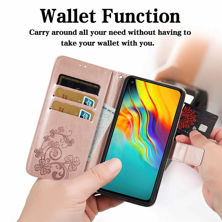 For  Doogee X96 Pro Four-leaf Clasp Embossed Buckle Mobile Phone Protection Leather Case with Lanyard & Card Slot & Wallet & Bracket Function(Rose Gold) - More Brand by PMC TechLife | Online Shopping South Africa | PMC TechLife | Buy Now Pay Later Mobicred