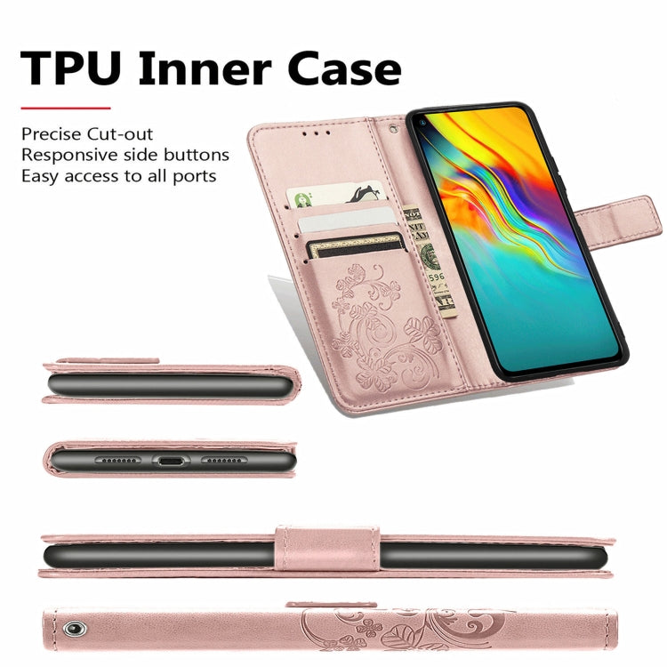 For  Doogee X96 Pro Four-leaf Clasp Embossed Buckle Mobile Phone Protection Leather Case with Lanyard & Card Slot & Wallet & Bracket Function(Rose Gold) - More Brand by PMC TechLife | Online Shopping South Africa | PMC TechLife | Buy Now Pay Later Mobicred