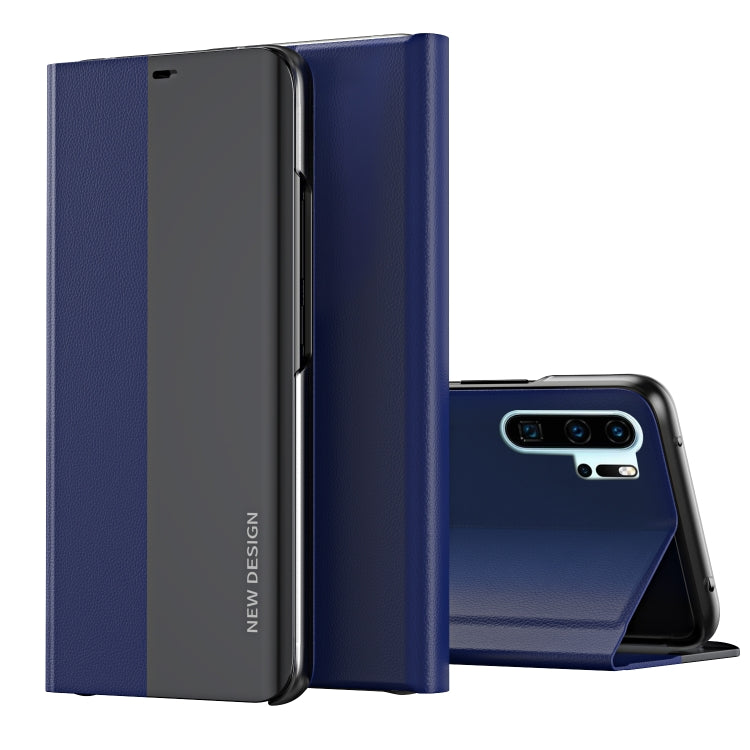 For Huawei P30 Pro Side Electroplated Dormant Ultra-Thin Horizontal Flip Leather Case with Holder(Dark Blue) - Huawei Cases by PMC TechLife | Online Shopping South Africa | PMC TechLife