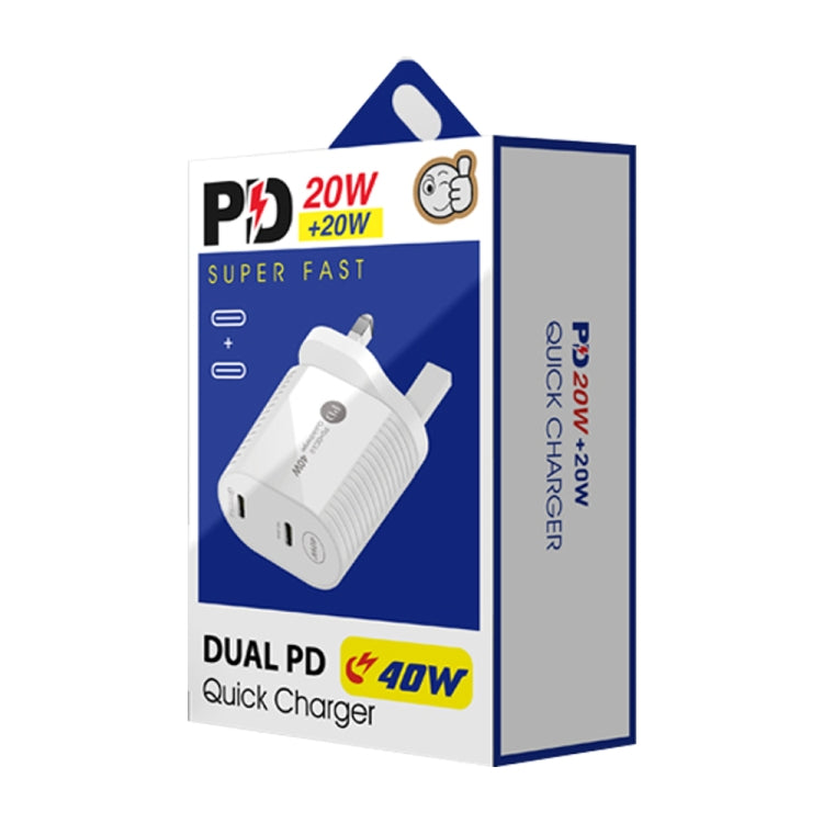 40W Dual Port PD / Type-C Fast Charger with Type-C to 8 Pin Data Cable, UK Plug(Black) - free shipping - PMC Jewellery - Order now!