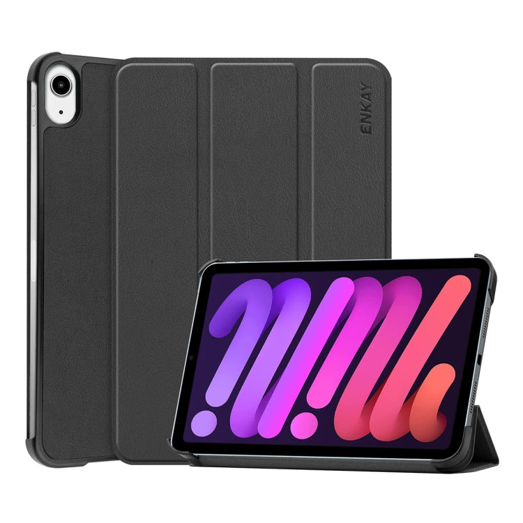 For iPad mini 2024 / mini 6 ENKAY Custer Texture Horizontal Flip PU+PC Leather Tablet Case with Three-folding Holder & Sleep / Wake-up Function(Black) - free shipping - PMc TechLife - Order now!