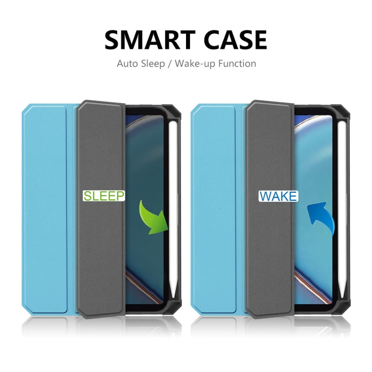 For iPad mini 2024 / mini 6 ENKAY Custer Texture Horizontal Flip PU+TPU Leather Tablet Case with Three-folding Holder & Sleep / Wake-up Function & Pen Holder(Light Blue) - free shipping - PMc TechLife - Order now!