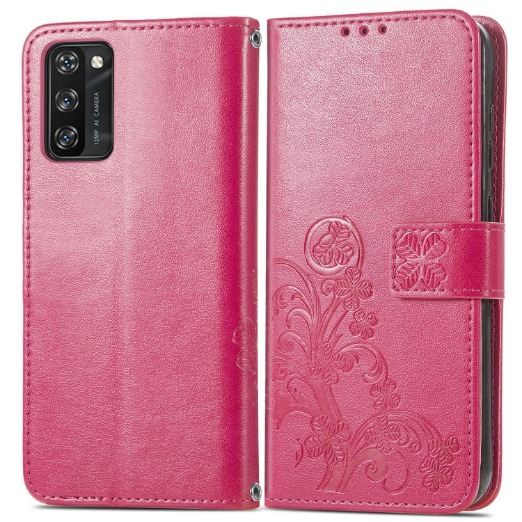 For Blackview A100 Four-leaf Clasp Embossed Buckle Mobile Phone Protection Leather Case with Lanyard & Card Slot & Wallet & Bracket Function(Magenta) - More Brand by PMC TechLife | Online Shopping South Africa | PMC TechLife