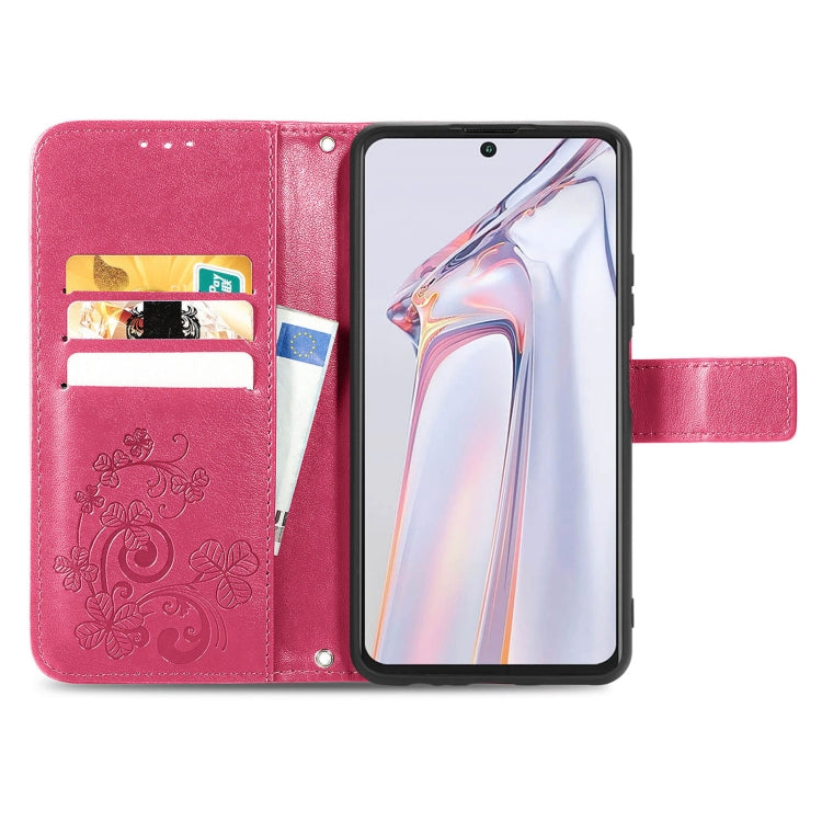 For Blackview A100 Four-leaf Clasp Embossed Buckle Mobile Phone Protection Leather Case with Lanyard & Card Slot & Wallet & Bracket Function(Magenta) - More Brand by PMC TechLife | Online Shopping South Africa | PMC TechLife