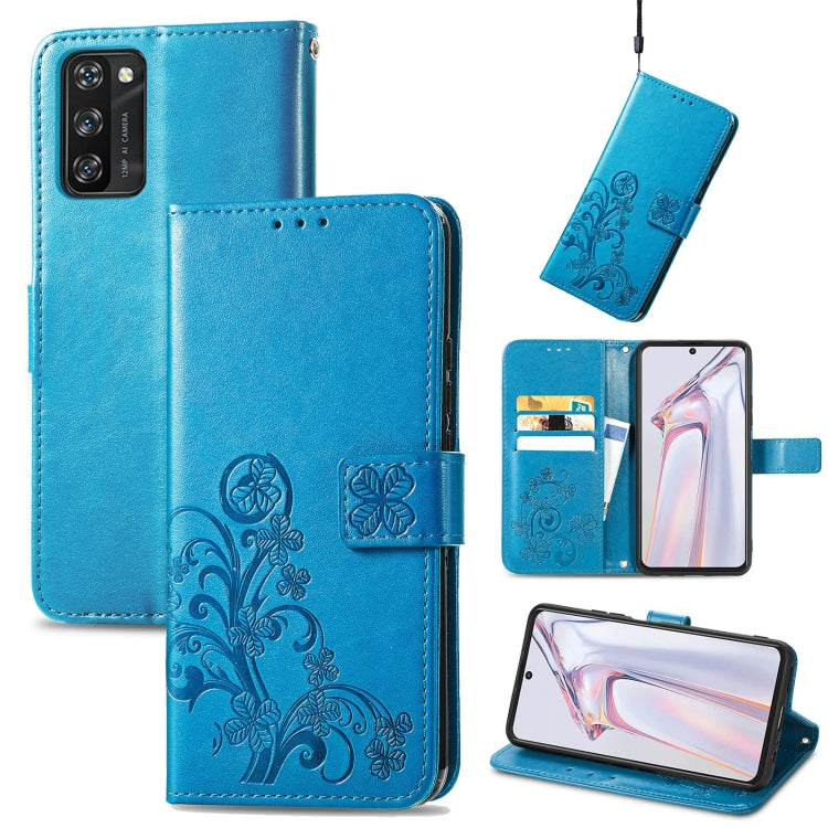 For Blackview A100 Four-leaf Clasp Embossed Buckle Mobile Phone Protection Leather Case with Lanyard & Card Slot & Wallet & Bracket Function(Blue) - More Brand by PMC TechLife | Online Shopping South Africa | PMC TechLife | Buy Now Pay Later Mobicred