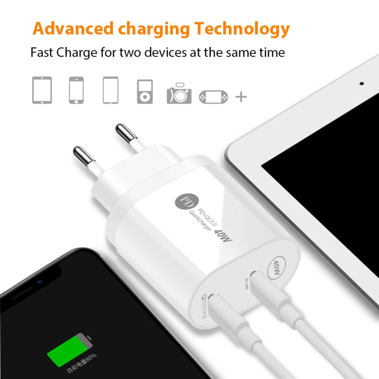 002 40W Dual Port PD USB-C / Type-C Fast Charger for iPhone / iPad Series, US Plug(Black) - USB Charger by PMC Jewellery | Online Shopping South Africa | PMC Jewellery | Buy Now Pay Later Mobicred