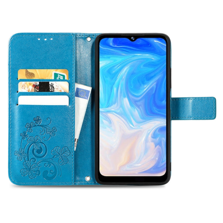 For DOOGEE N40 Pro Four-leaf Clasp Embossed Leather Case with Lanyard & Card Slot & Wallet & Holder(Blue) - More Brand by PMC TechLife | Online Shopping South Africa | PMC TechLife | Buy Now Pay Later Mobicred