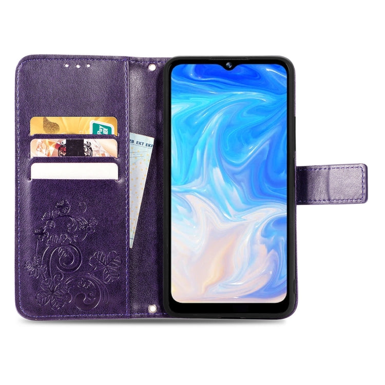 For DOOGEE N40 Pro Four-leaf Clasp Embossed Leather Case with Lanyard & Card Slot & Wallet & Holder(Purple) - More Brand by PMC TechLife | Online Shopping South Africa | PMC TechLife | Buy Now Pay Later Mobicred