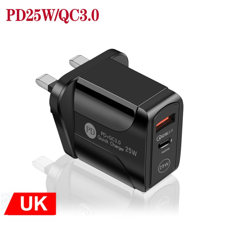 PD25W USB-C / Type-C + QC3.0 USB Dual Ports Fast Charger, UK Plug(Black) - USB Charger by PMC Jewellery | Online Shopping South Africa | PMC Jewellery | Buy Now Pay Later Mobicred