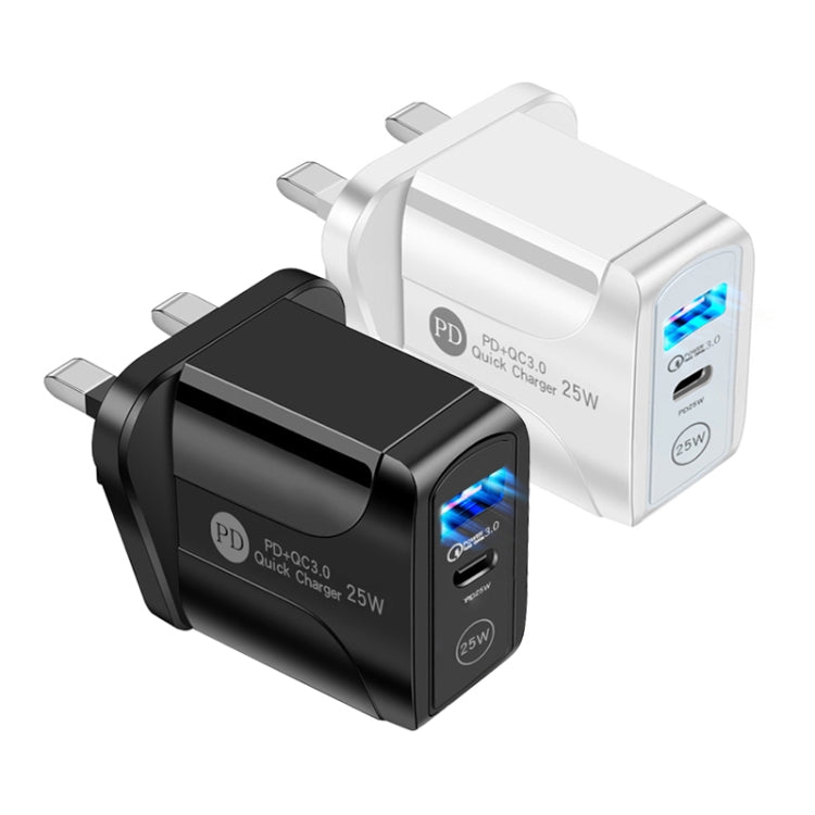 PD25W USB-C / Type-C + QC3.0 USB Dual Ports Fast Charger, UK Plug(Black) - USB Charger by PMC Jewellery | Online Shopping South Africa | PMC Jewellery | Buy Now Pay Later Mobicred