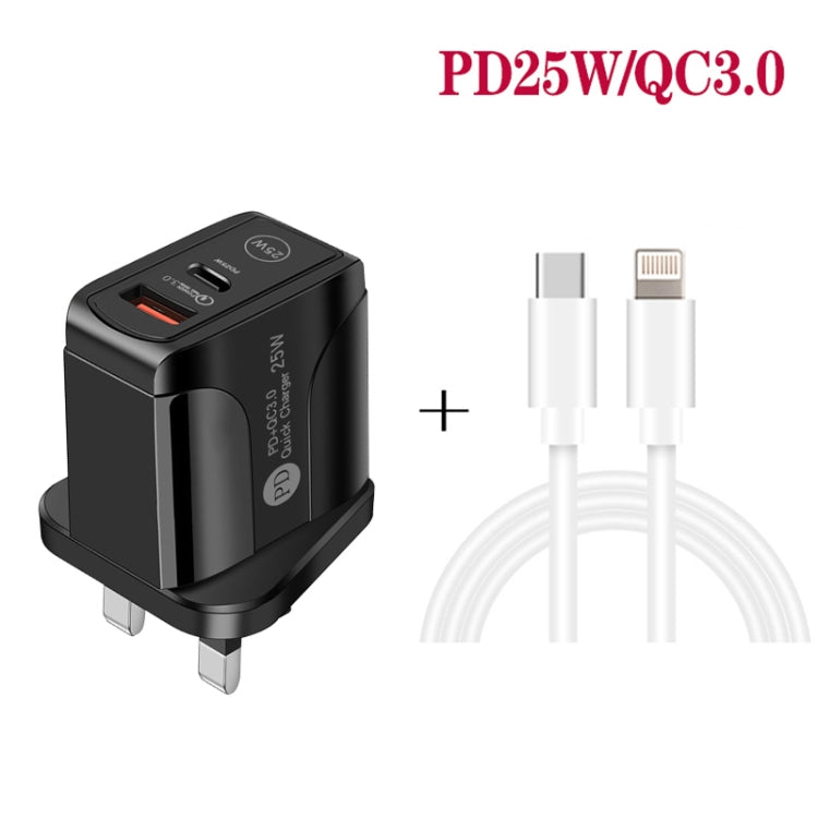 PD25W USB-C / Type-C + QC3.0 USB Dual Ports Fast Charger with USB-C to 8 Pin Data Cable, UK Plug(White) - free shipping - PMC Jewellery - Order now!