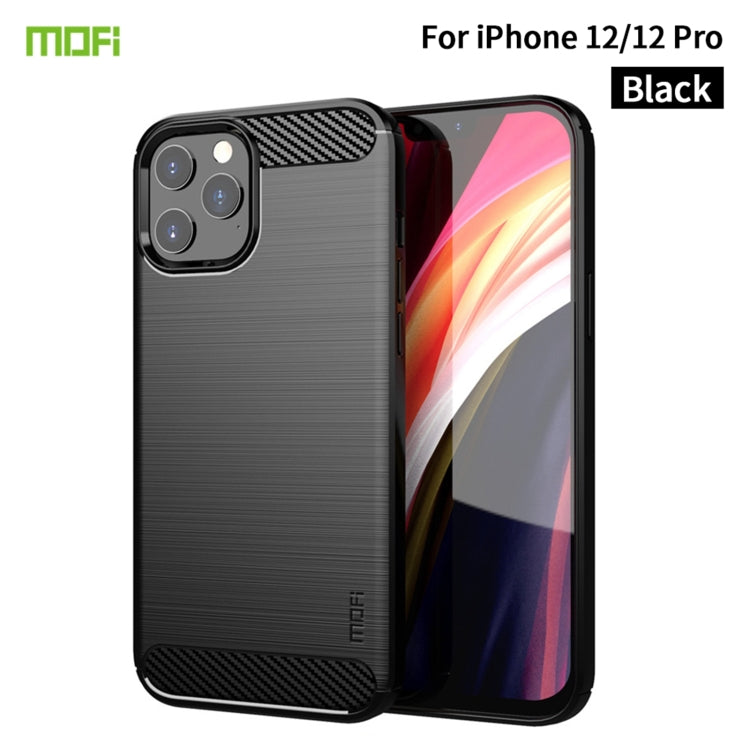 For iPhone 12 / 12 Pro MOF Gentleness Series Brushed Texture Carbon Fiber Soft TPU Case(Black) - iPhone 12 / 12 Pro Cases by MOFI | Online Shopping South Africa | PMC TechLife