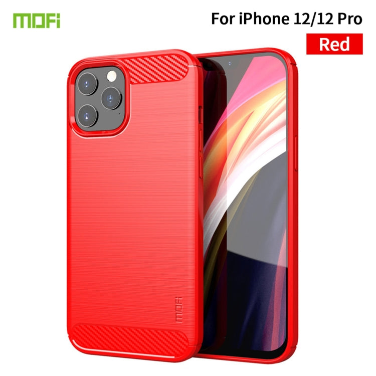 For iPhone 12 / 12 Pro MOF Gentleness Series Brushed Texture Carbon Fiber Soft TPU Case(Red) - iPhone 12 / 12 Pro Cases by MOFI | Online Shopping South Africa | PMC TechLife | Buy Now Pay Later Mobicred