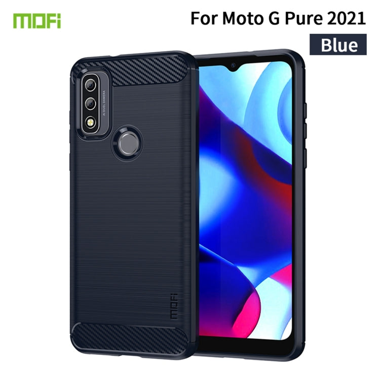 For Motorola Moto G Pure 2021 MOFI Gentleness Series Brushed Texture Carbon Fiber Soft TPU Case(Blue) - Motorola Cases by MOFI | Online Shopping South Africa | PMC TechLife | Buy Now Pay Later Mobicred