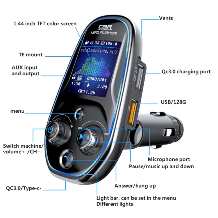 BT29 Color Screen Car Multi-functional Mp3 Player Multi-language Aux Out Card Bluetooth Adapter - Bluetooth Car Kits by PMC TechLife | Online Shopping South Africa | PMC TechLife | Buy Now Pay Later Mobicred