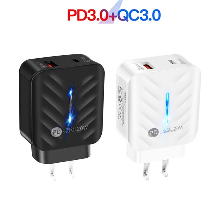 PD03 20W Type-C + QC3.0 USB Charger with Indicator Light, US Plug(Black) - USB Charger by PMC Jewellery | Online Shopping South Africa | PMC Jewellery | Buy Now Pay Later Mobicred