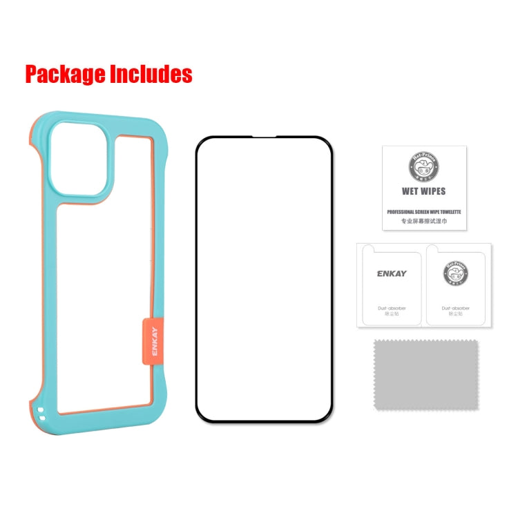 For iPhone 13 Pro ENKAY Frameless Hollow PC Case + Glass Film (Blue) - free shipping - PMC Jewellery - Order now!