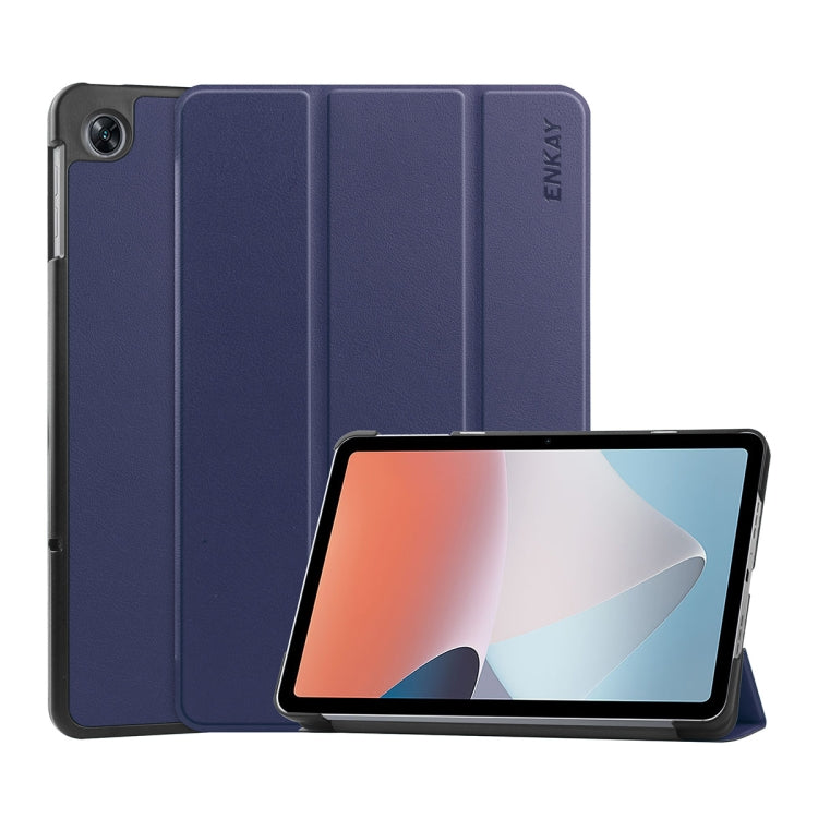 For OPPO Pad Air ENKAY Tri-fold Custer Texture Leather Smart Tablet Case(Dark Blue) - free shipping - PMc TechLife - Order now!
