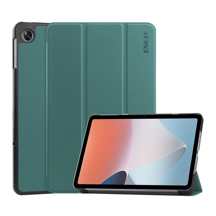 For OPPO Pad Air ENKAY Tri-fold Custer Texture Leather Smart Tablet Case(Dark Green) - free shipping - PMc TechLife - Order now!