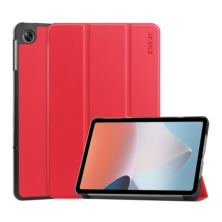 For OPPO Pad Air ENKAY Tri-fold Custer Texture Leather Smart Tablet Case(Red) - free shipping - PMc TechLife - Order now!