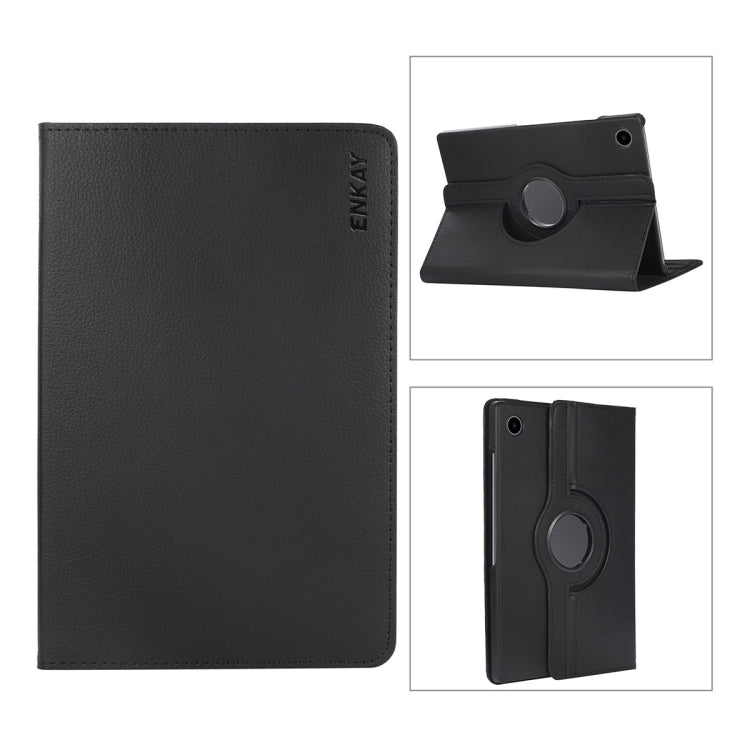 For Samsung Galaxy Tab A8 10.5 2021 X200/X205 ENKAY 360 Degree Rotation Litchi Leather Smart Case(Black) - free shipping - PMc TechLife - Order now!