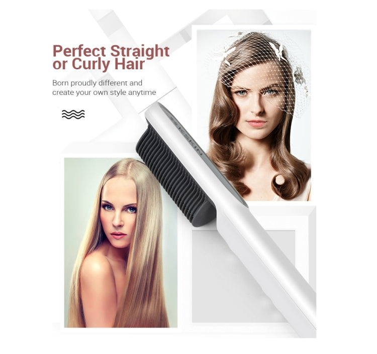 K-SKIN KD380 Hair Straightener Electric Straight Hair Curler Comb Brush PTC Heating Ceramic Straight Hair Brush, UK Plug (White) - free shipping - PMC TechLife - Order now!
